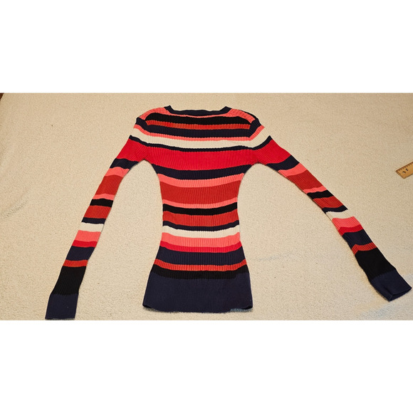 Trina Turk Striped Ribbed Sweater Cotton Long Sleeve Fitted Stretch Knit Sz XS - Picture 1 of 6